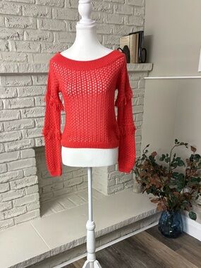 H&M fuchsia Open-Knit Sweater with Fringe Sleeves Youth 10-12